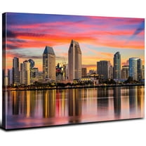 San Diego Wall Art Sunset California Skyline Pictures for Living Room USA City View Wall Decor Canvas Prints Modern Cityscape Poster Building Panorama Artwork Office Bedroom Home Decorations 12x16