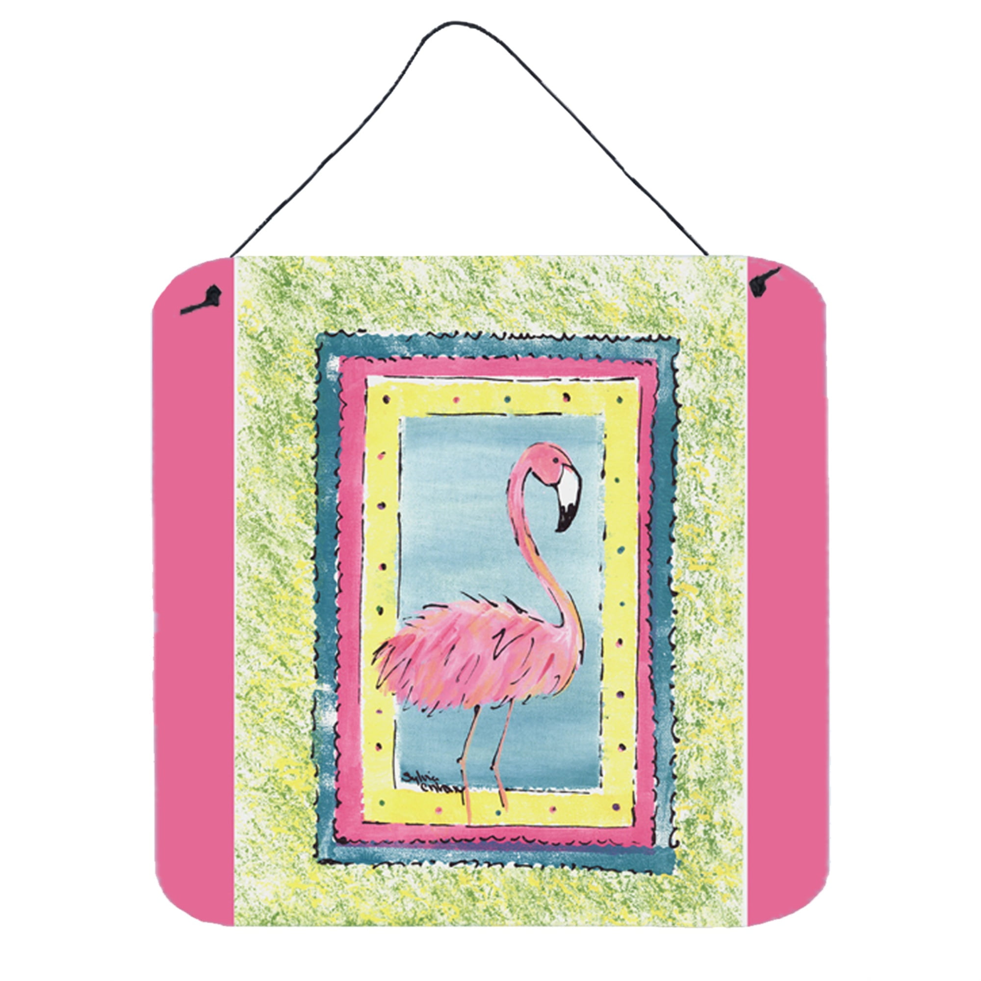 Caroline Treasures Flamingo on Pink Aluminum Metal Wall or Door Hanging Print...