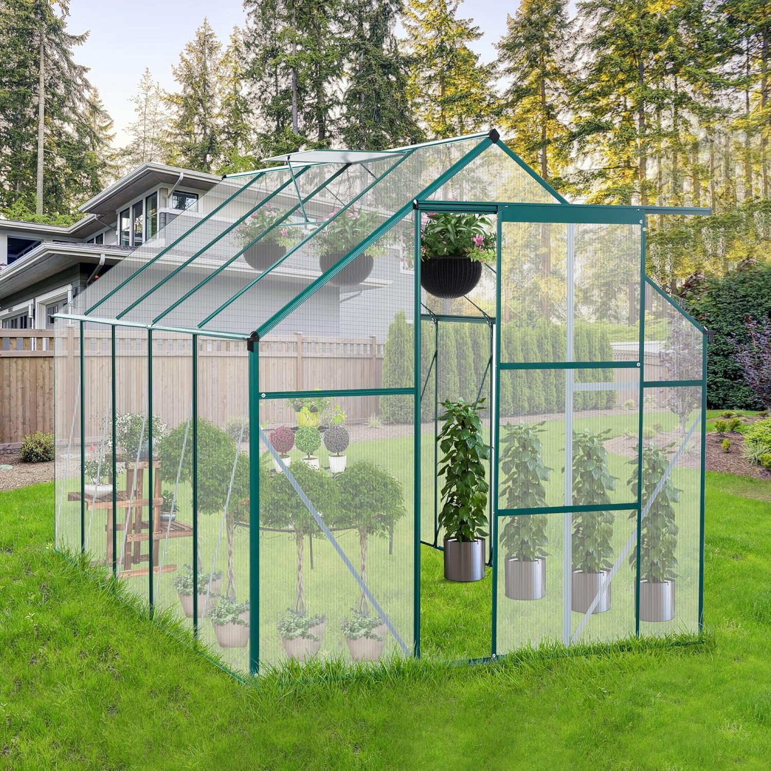 Garvee Greenhouses for Outdoors Walk in Greenhouse with Adjustable Roof Sliding Door Drainage System and Galvanized Base Rust-Proof Greenhouse for Backyard Black 6x10 Ft