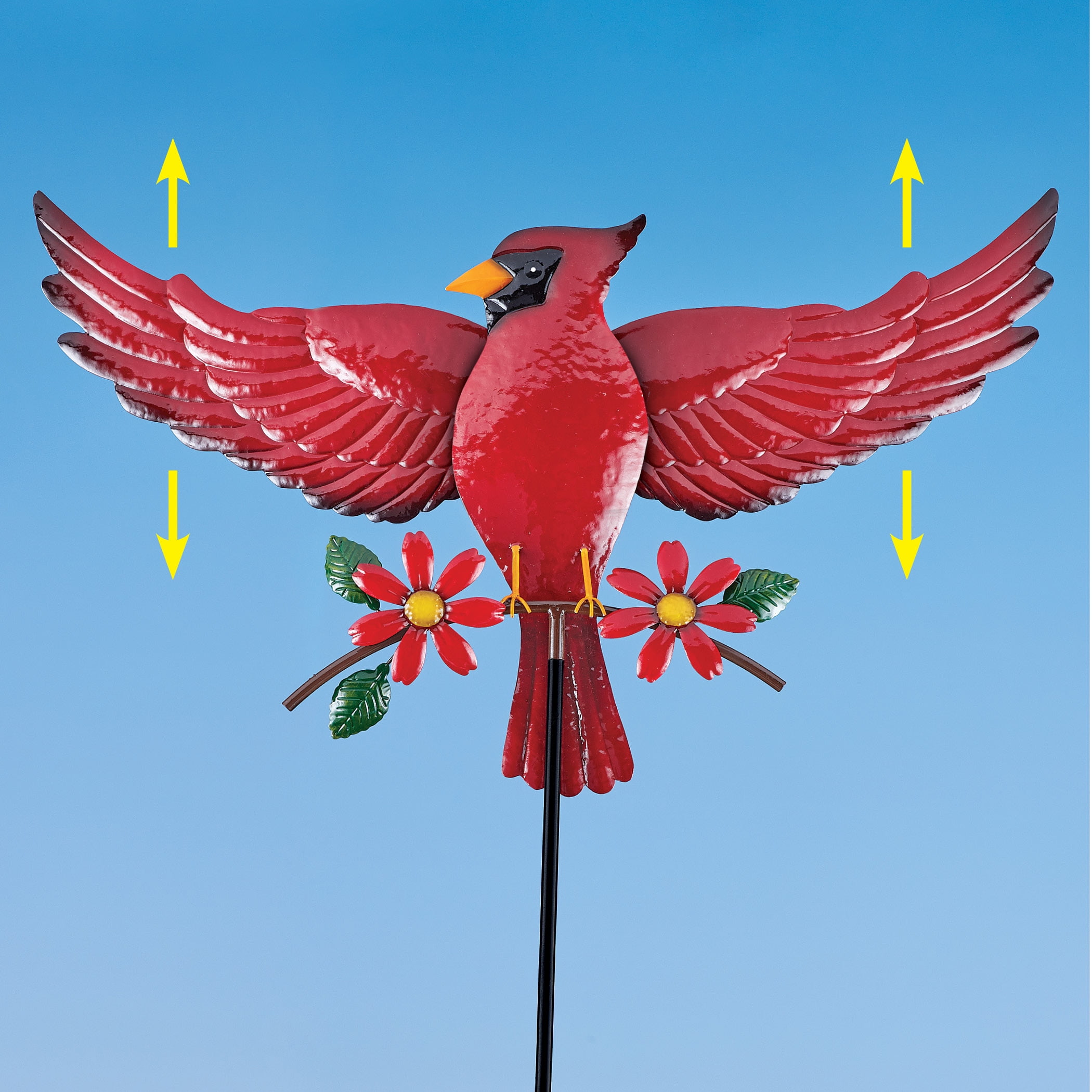 Flying Cardinal Metal Yard Stake with Flower Accents Seasonal Outdoor
