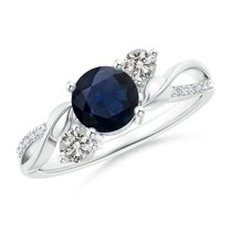 ANGARA Natural 1 Ct Sapphire and Diamond Twisted Vine Ring in 14K White Gold for Women (Size-6mm) | September Birthstone, Birthday, Anniversary, Jewelry Gift for Women | Natural Blue Sapphire Ring