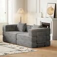 thumbnail image 6 of 72" Convertible Corduroy Sofa Bed,Folding Sleeper Couch with Two Side Storage Pockets & Two Cushions for Living Room,Bedroom,Grey, 6 of 7
