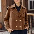 thumbnail image 2 of MaFYtyTPR Women's Fashion Jacket Casual Short Style Suede Solid Color Double Breasted Loose Long Sleeved Jackets Coffee L, 2 of 5