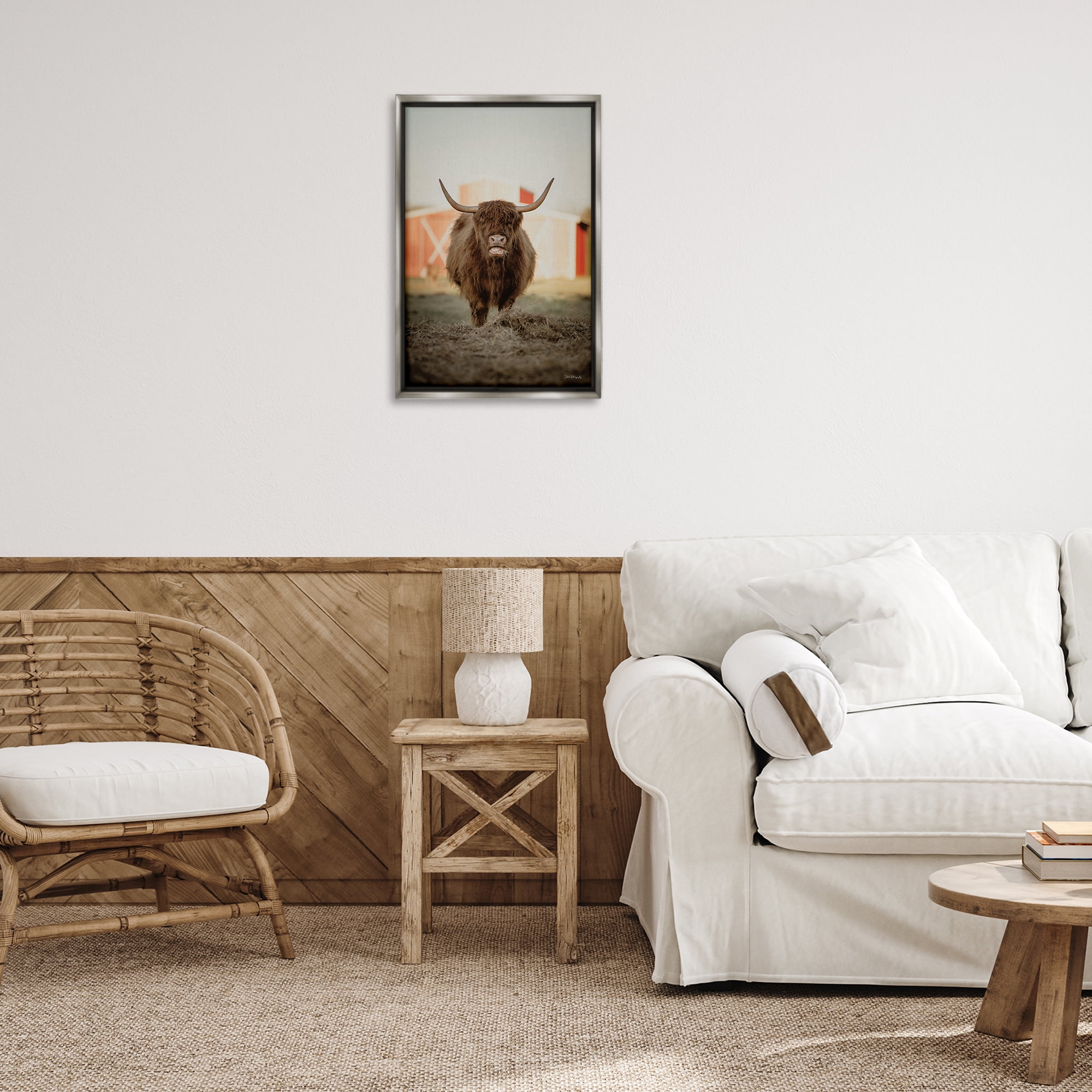 Stupell Industries Cattle on Farm Field Animals & Insects Photography Gray Floater Framed Canvas Art Print Wall Art, 17 x 25
