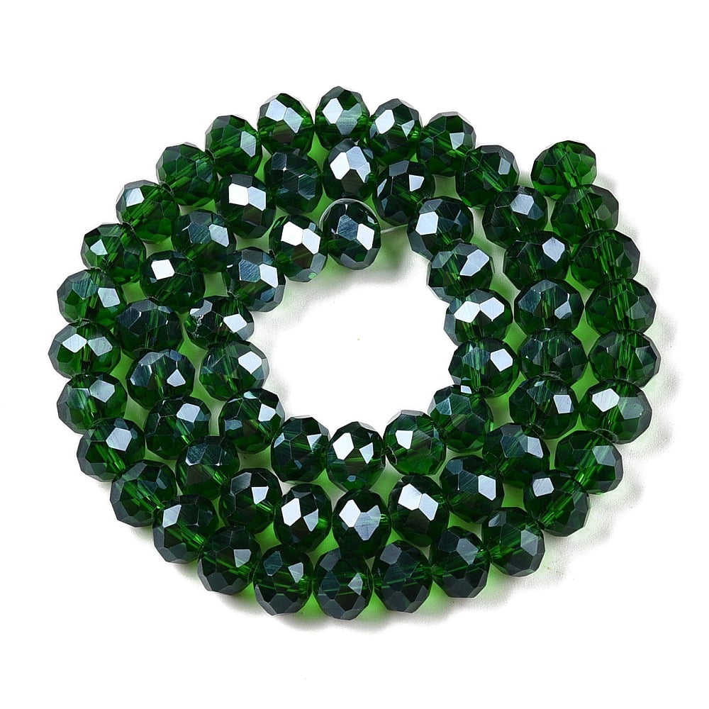 20 strand Electroplate Glass Beads Strands Pearl Luster Plated Faceted Rondelle Dark Green 8x6mm Hole: 1mm 64~65pcs/strand 40~41cm