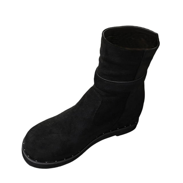 Wdhugt Pointed Toe Pleated Boots Women Winter Trouser Style Stack Heel Black Us7 Eu38 Flock 9.65In