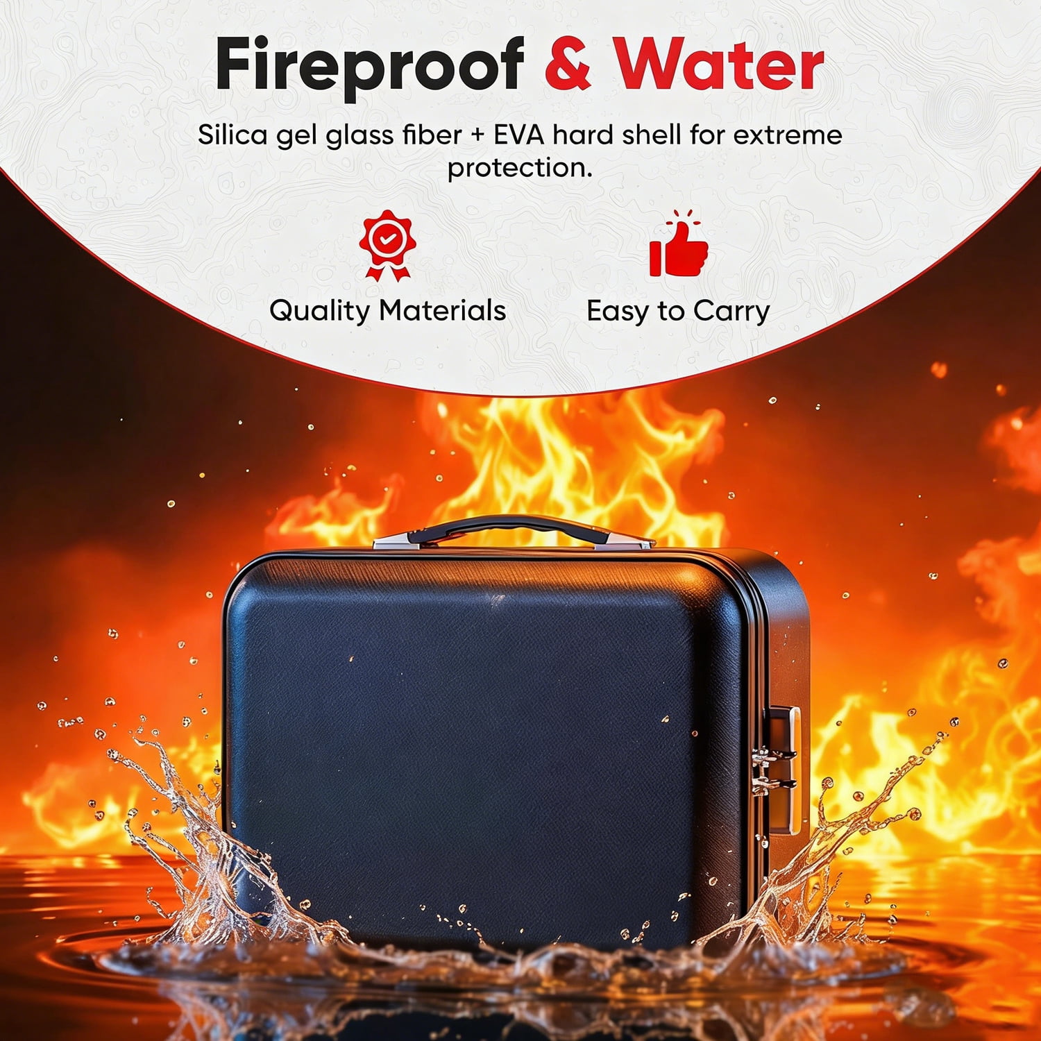 ASKITO Fireproof Document Box, Portable Hard Case Fireproof Box with Lock, Fireproof Water Resistant Safe Box File Organizer for Important Documents Certificates Laptop Passports, Black