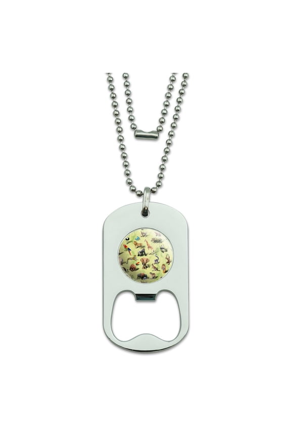 Land Animals Gorilla Lion Fox Giraffe Pattern Military Dog Tag Bottle Opener Pendant