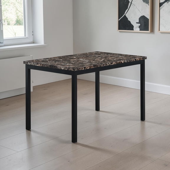 GZXS 48" Rectangle Dining Table, Modern Kitchen Table with Brown Marbling MDF Table Top with Black Metal Legs, Easy Assembly for Home Use