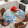 thumbnail image 2 of Blue Red Seahorse Coastal Round Tablecloth 45-54 Inch Round Fitted Table Cloth with Elastic Edge, Teal Wood Beach Coral Nautical Waterproof Table Cover Protector for Outdoor Picnic Party Dining, 2 of 9