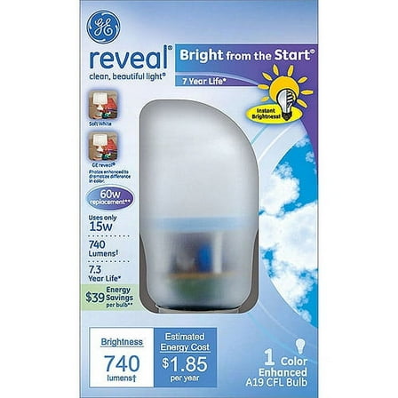 GE CFL 15W Reveal Bright From The Start Light Bulb