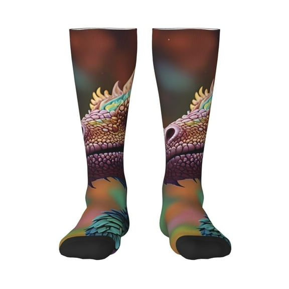 Fuzoiu Rainbow Scales Fantasy Dragon Print Adult Stockings,Crew Socks,Unisex Fashion Socks, Casual Sports Socks,Comfortable Crew Socks for Everyday Wear and Sports