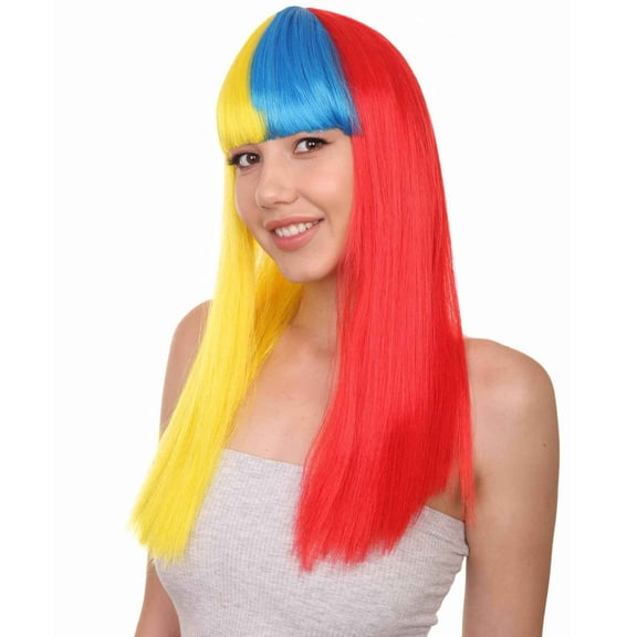 HPO Adult Women Colombia Flag Sport Party Long Bob Wig | Synthetic Fiber | Breathable Capless Cap
