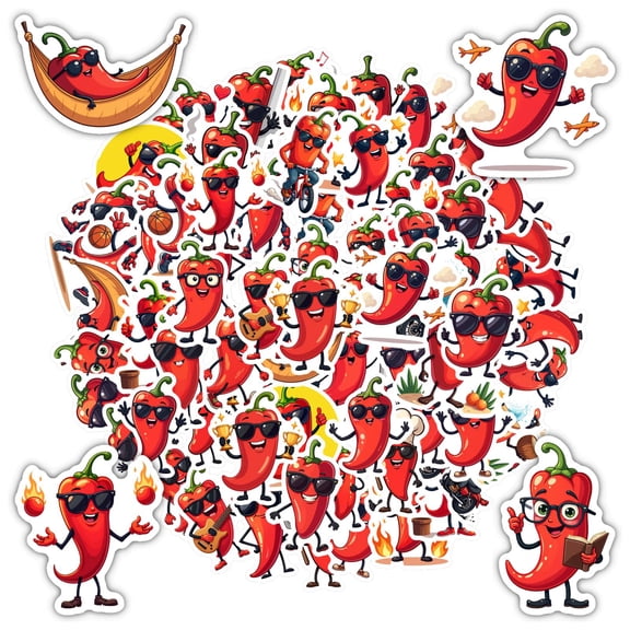 35pcs Spicy Chili Cartoon Stickers Funny Character Sticker Pack for Laptop Phone Suitcase