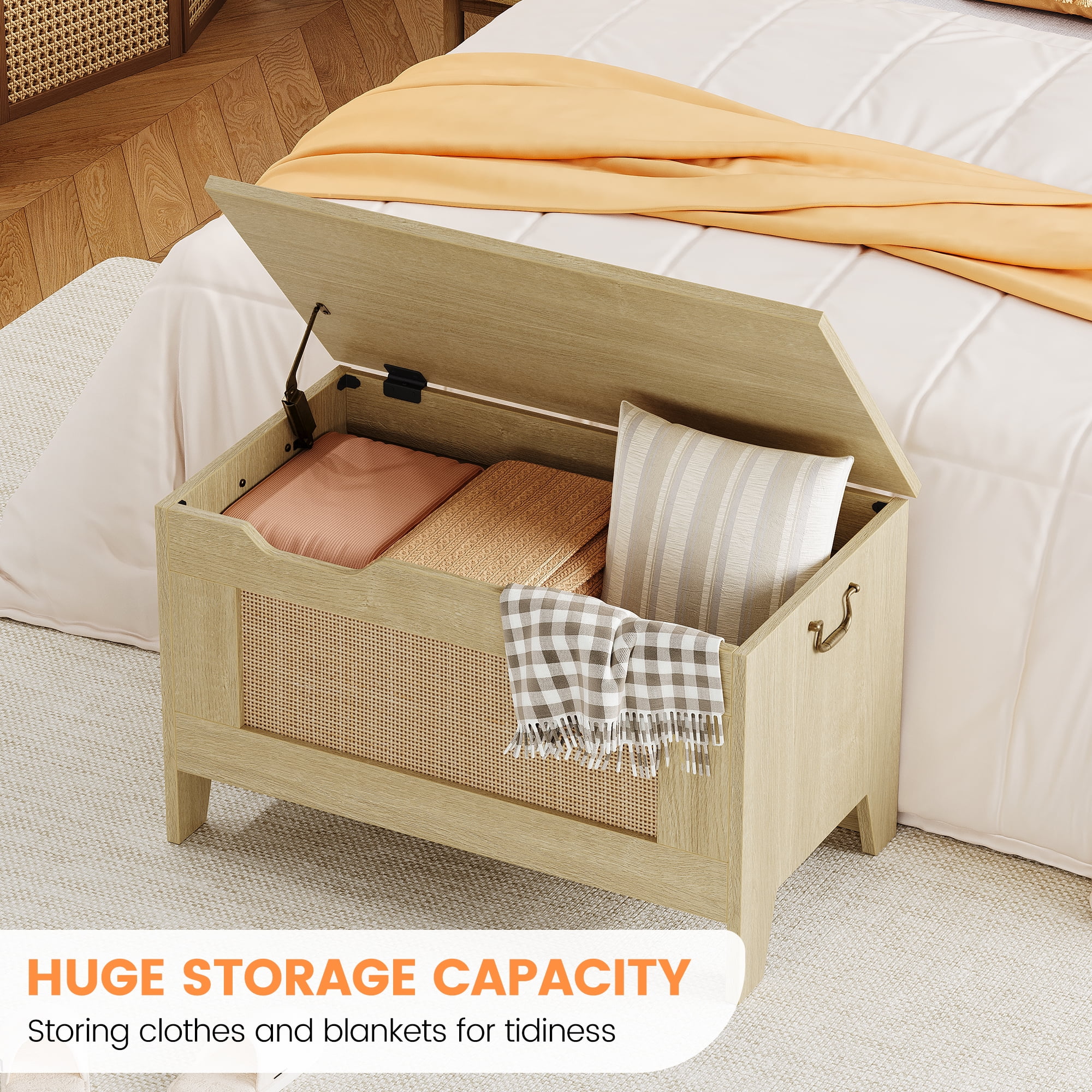 Storage Bench, Wooden Storage Chest with Safety Hinge, Toy Chest With Lids, Toy Box Organizer for Living Room, Playroom