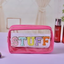 GASTROPOD Chenille Letter Clear Makeup Bag Large Preppy Patch Cosmetic Bag with Zipper Nylon Travel Makeup Pouch Transparent PVC Waterproof Toiletry Organizer Storage for Women Girls