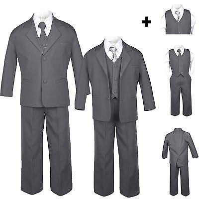 Garçons Bébé Tout-Petit Adolescent Formel Mariage Gris Foncé Costumes Smoking Géométrique Cravate S-20
