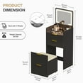 thumbnail image 4 of Gurexl Fluted Small Vanity Desk with Mirror and Lights, 3-in-1 Compact Makeup Vanity Set with Hidden Storage Stool, Mini Dressing Table with 3 Drawers, Gift for Little Girls/Kids (Black), 4 of 9