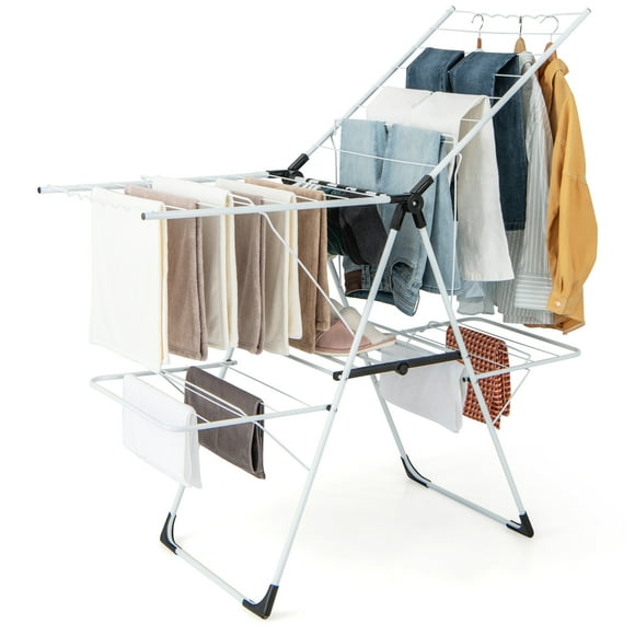 Gymax Folding Clothes Drying Rack 2-Tier Metal Laundry Drying Rack Laundry Drying Rack