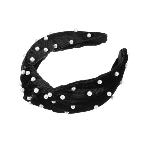 Vocoste Velvet Hair Headband Faux Pearl Knotted Headband for Women Girls 6.69"x4.72"x1.38" Wide Headband Black