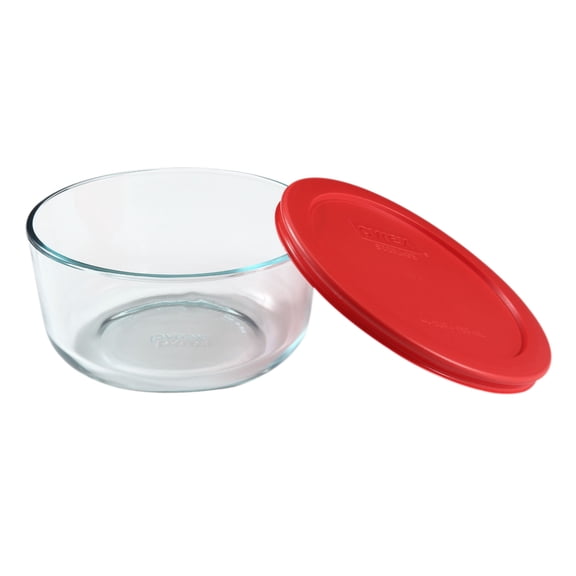 Pyrex 7201 4-Cup Glass Bowl & 7201-PC Red Lid - Made in USA