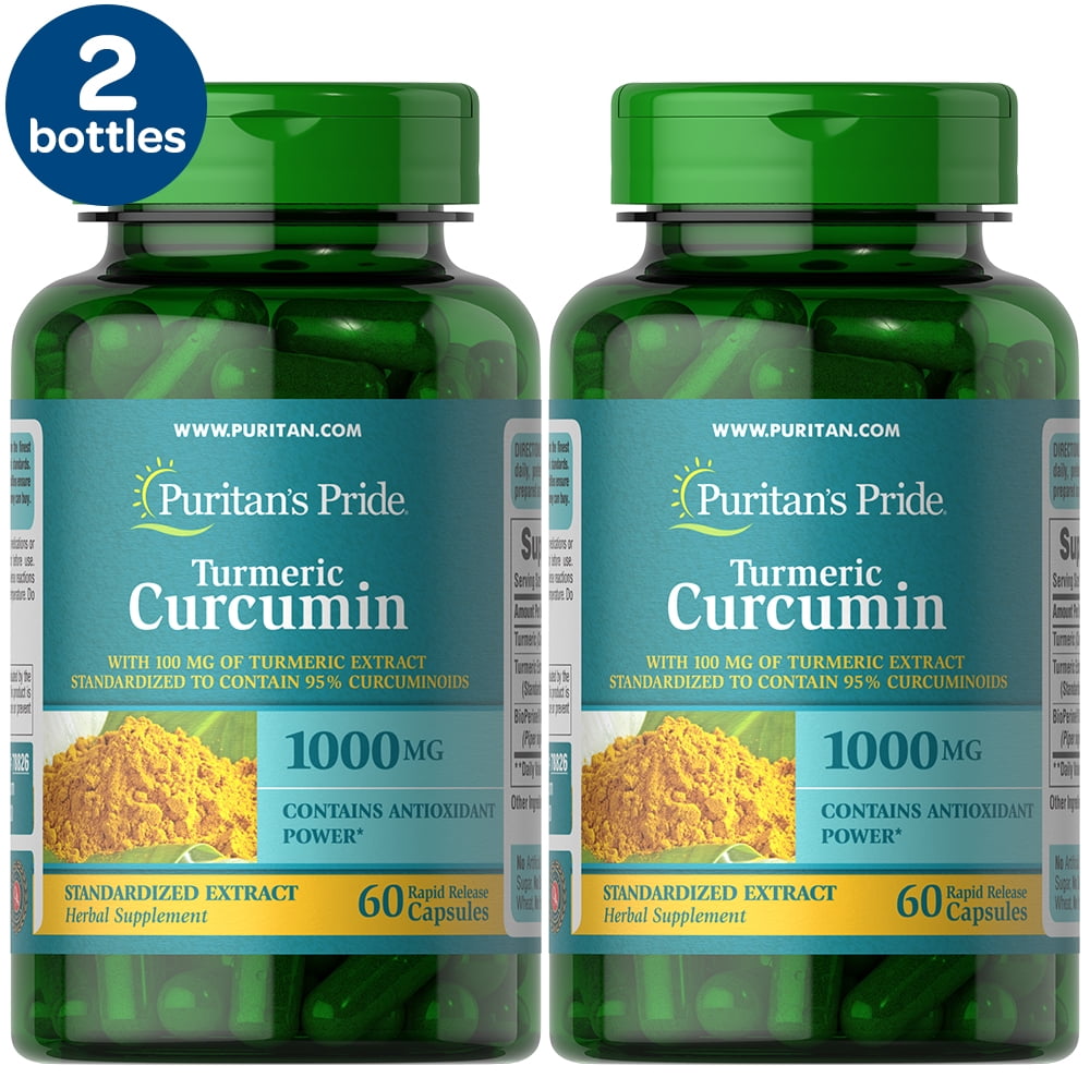 2 Pack Puritan's Pride Turmeric Curcumin 1000 Mg W/Bioperine 60 Count