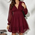 thumbnail image 2 of Ichuanyi Woman Dress Women Sexy Fashion Long Sleeve V Neck Ruffle Dress, 2 of 7
