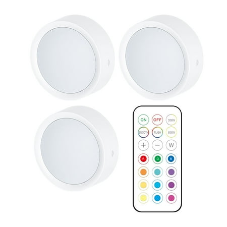 

New 2024 night light Clearance Lights with Remote Color Changing LED Stick on Lights Battery Powered Dimmable Under Cabinet Lights Wireless Push Light Timing Or Memory Function