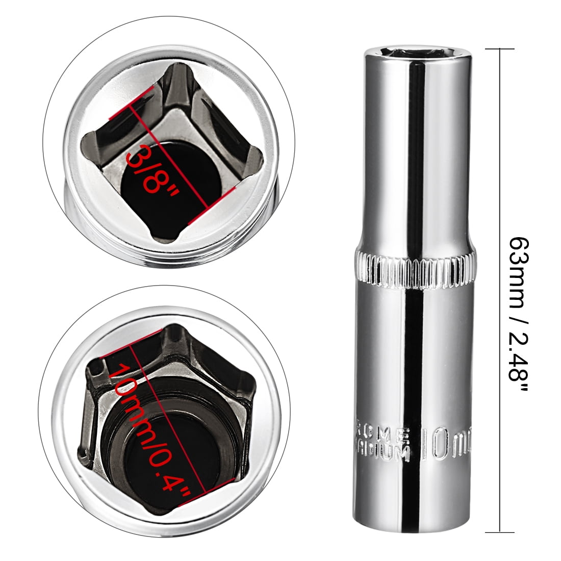 Unique Bargains Square Drive 18mm 6-Point Deep Socket, Metric, Cr-V Polishing 0.4"