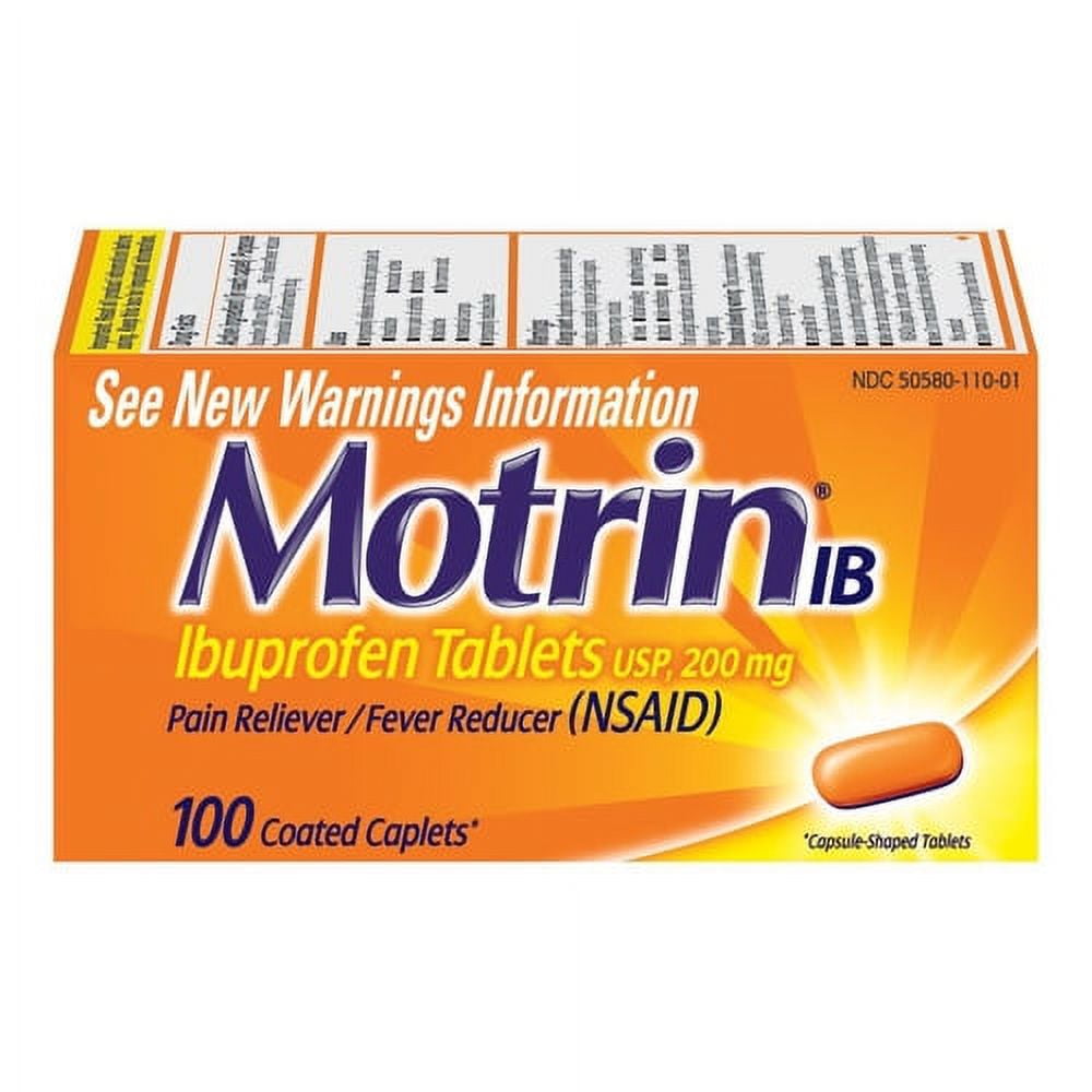 Motrin Ib Ibuprofen 200Mg Pain Reliever And Fever Reducer Caplets - 100 Ea, 2 Pack