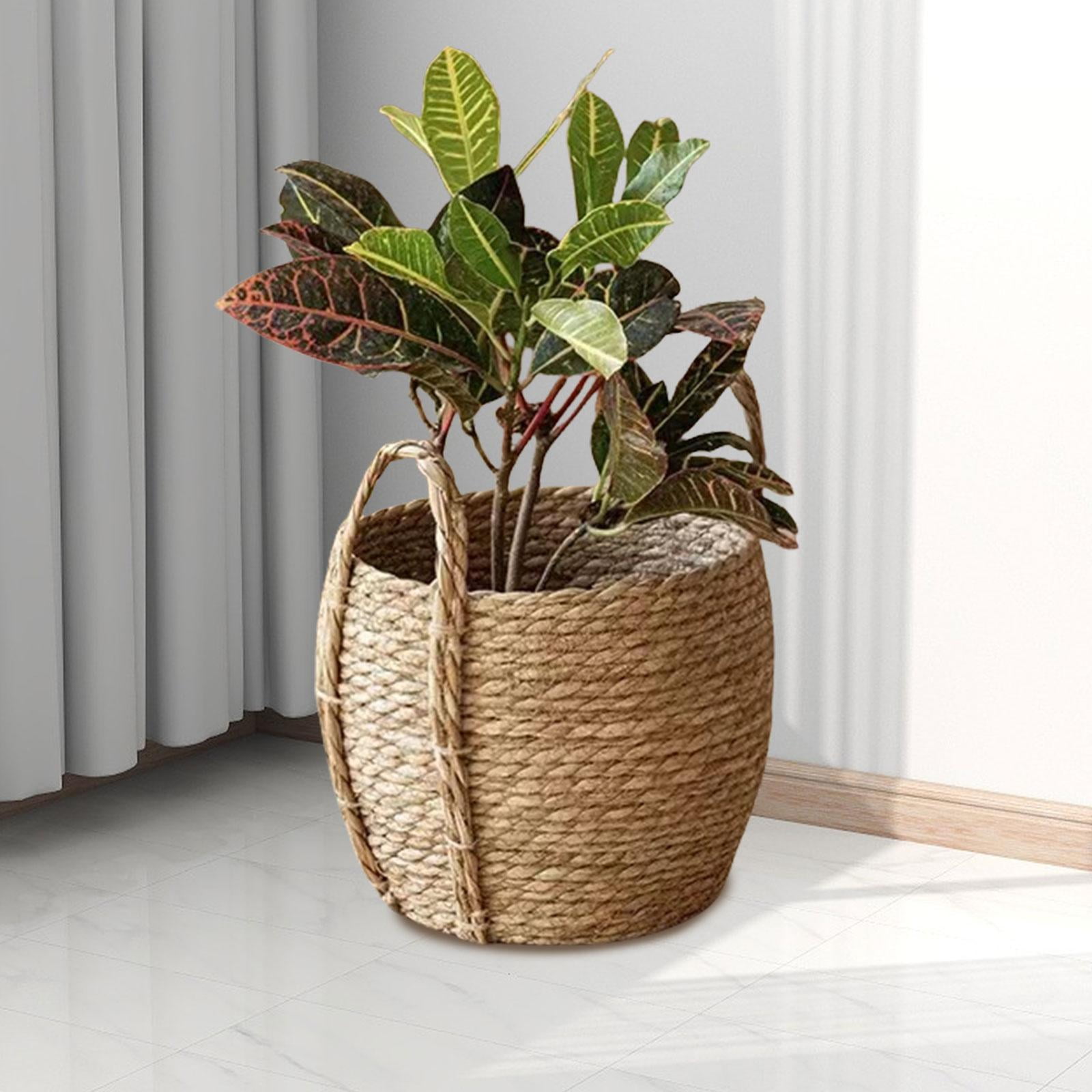 Vsenkes Woven Planter Basket Easy to Carry Ornament Home Decoration Plant Container for 35cmx35cmx28cm