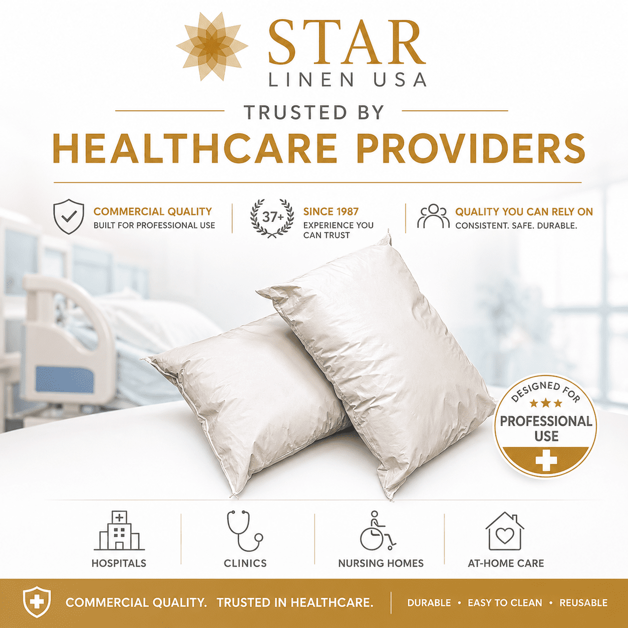 Star Linen Vinyl Covered Medical Bed Pillows, 19 in x 25 in, White, 2 Count