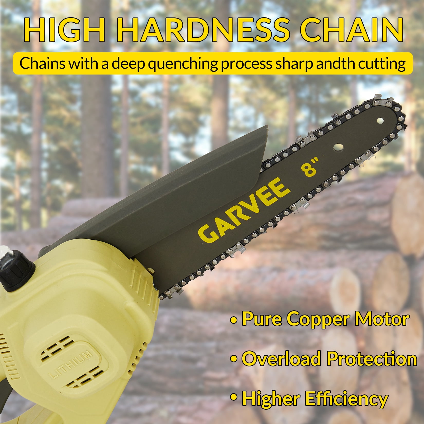 Garvee 20V MAX Brushless Mini Chainsaw, 8-Inch Cordless Electric Pruning Saw, Battery Powered for Tree Trimming, Limb Cutting, and Home Garden Use（1 battery and 1 charger）