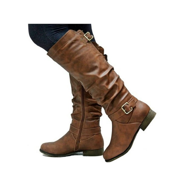 flat slouch knee high boots