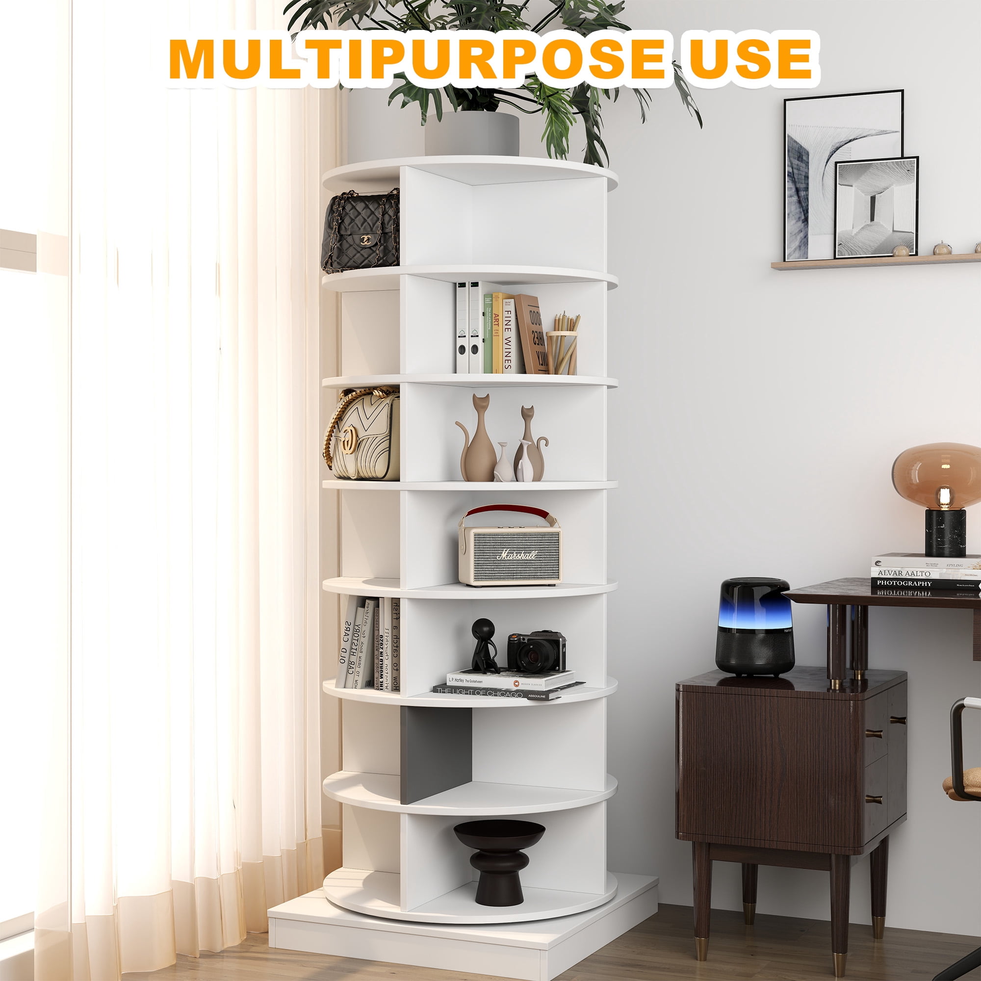 Aukfa 7-Tier Rotating Shoe Rack Tower, 360° Spinning Shoe Display Closet Organizer, White