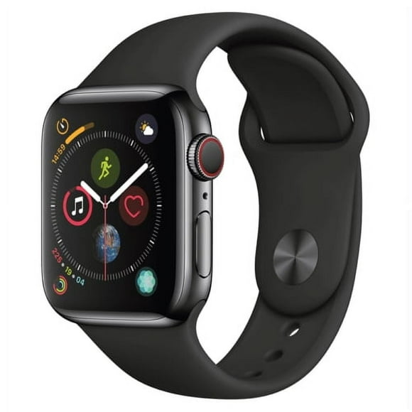 Apple Watch Series 4; 44mm GPS + Cellular, Space Black Stainless Steel Case with Black Sport Band (Scratch and Dent)