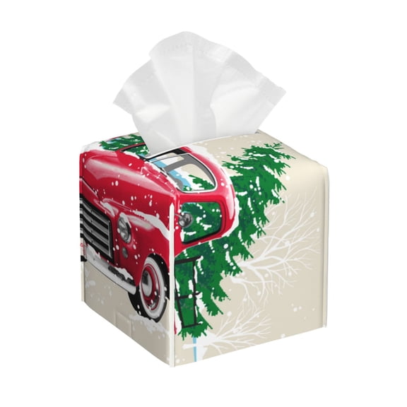 Kdxio Merry Christmas 1 Print Tissue Box Cover,Square Decorative PU Leather Facial Paper Case Organizer Holder Dispenser for Bathroom,Night Stands,Desk,Car 5.2''X5.2''X5.2''