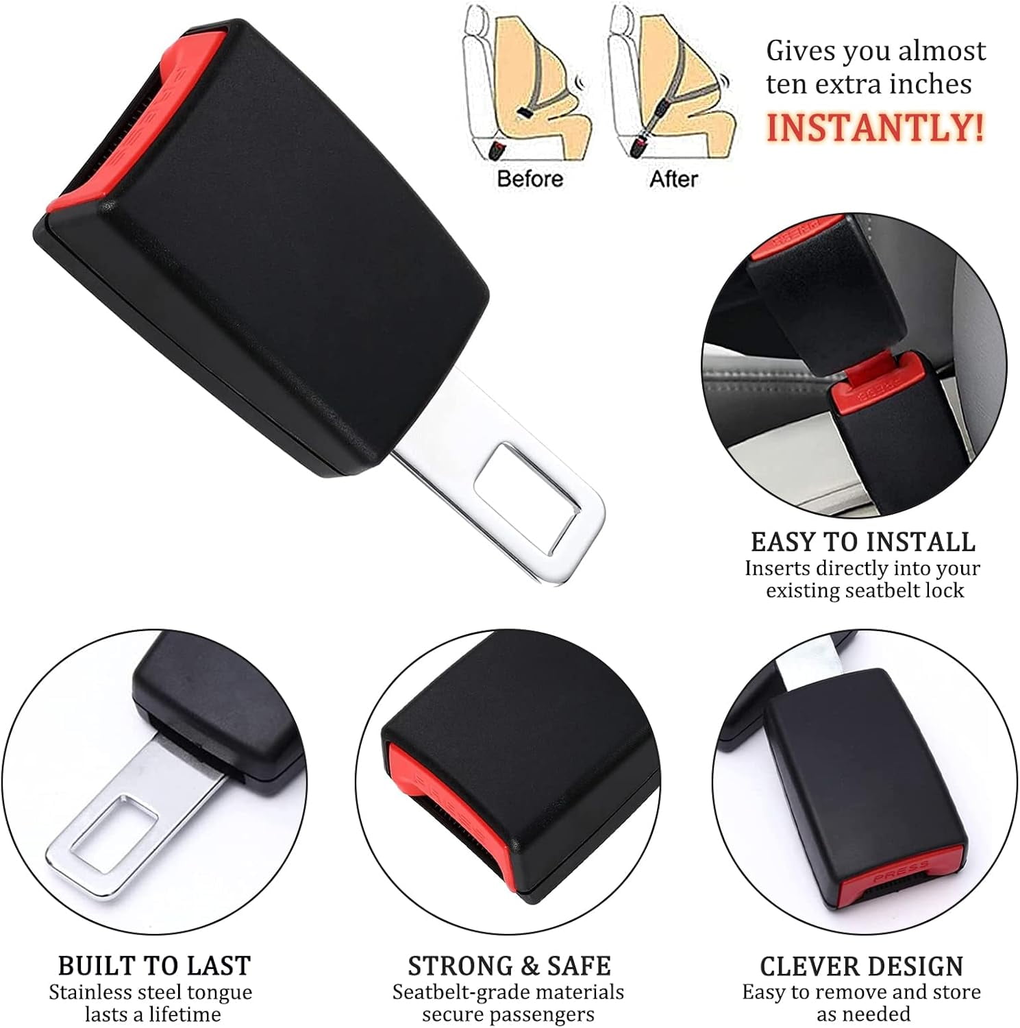 Seat Belt Extender, 2 Pack Upgraded Seatbelt Extender (Compatibility Better) Car Seat Belt Buckle By PULMCheerger