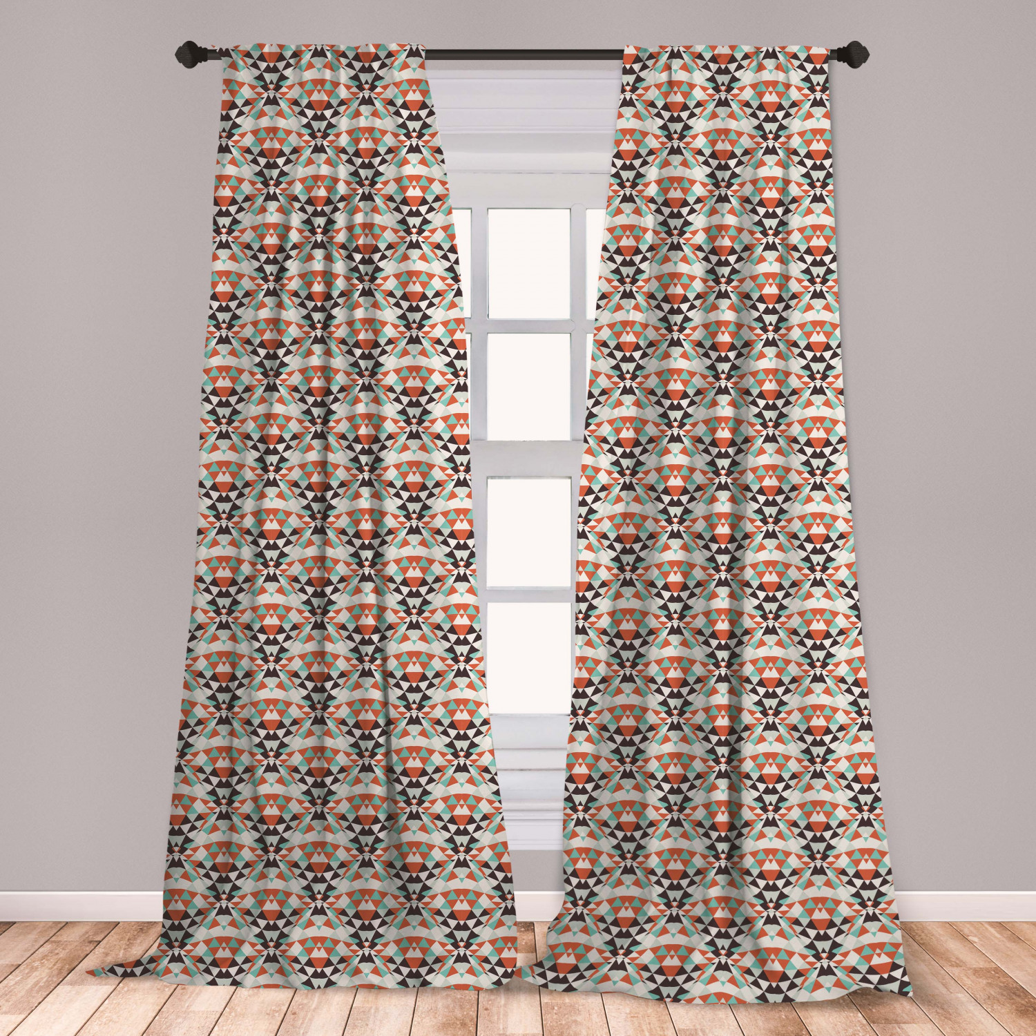 Retro Curtains 2 Panels Set, Old Fashioned Style Abstract Pattern with