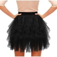 thumbnail image 3 of Felirenzacia Tulle Skirts for Women Mini Fairy Skirt Tutu A-Line Mesh Layered High Elastic Waist Skirts, Black,XL, 3 of 5