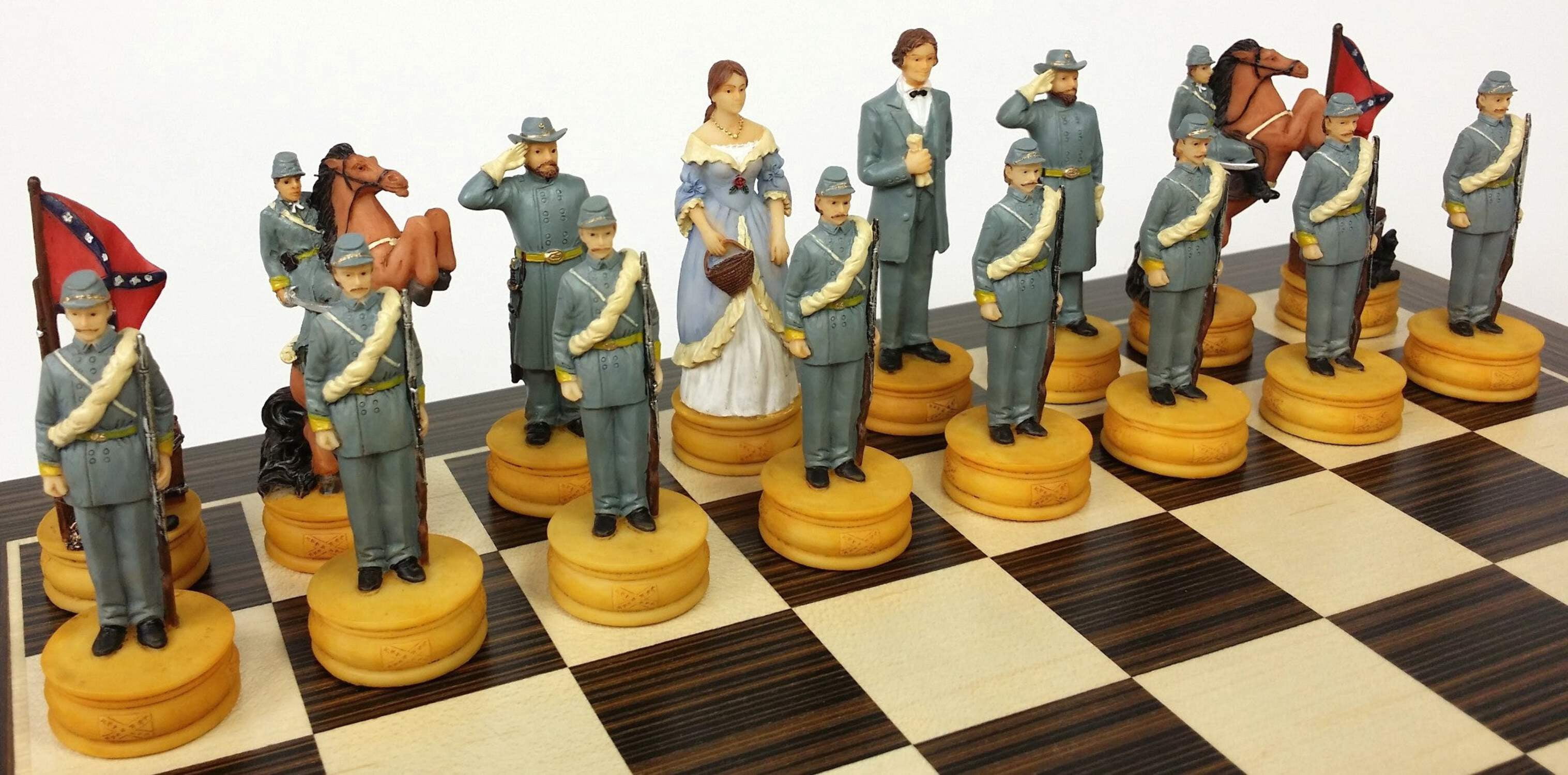 US American Civil War Wife Queens Chess set W 14" Ebony Black  Maple Wood Board