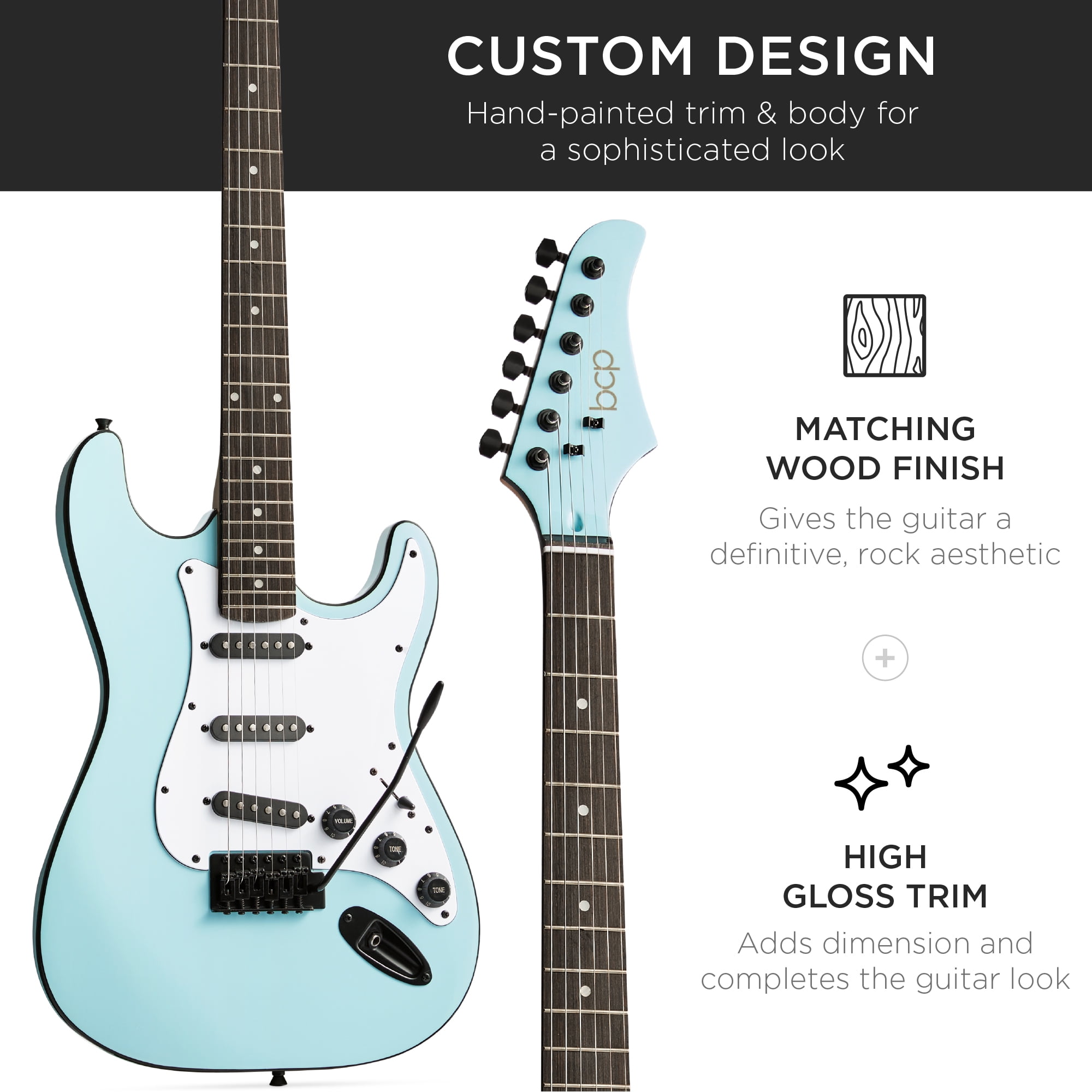 Best Choice Products 39in Full Size Beginner Electric Guitar Kit with Case, Strap, Amp, Whammy Bar - Powder Blue Best Choice Products 39in Full Size Beginner Electric Guitar Kit with Case, Strap, Amp, Whammy Bar - Powder Blue
