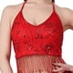 thumbnail image 1 of Top corto con borlas para danza del vientre, para fiesta, disfraz, lentejuelas, ajustable, con purpurina, para mujer Rojo, 1 of 7