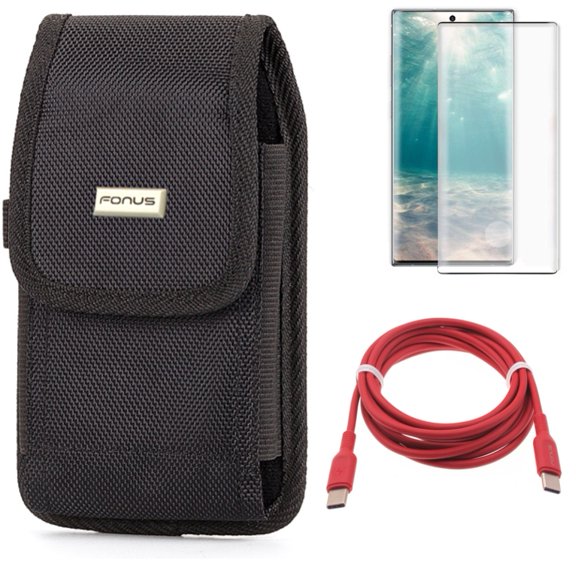 Red 6ft Long Cable & Screen Protector & Case Belt Clip for Samsung Galaxy Note 20 (6.7") - Combo with USB-C to Type-C PD Fast Charger & Tempered Glass (Fingerprint Unlock) & Rugged Holster