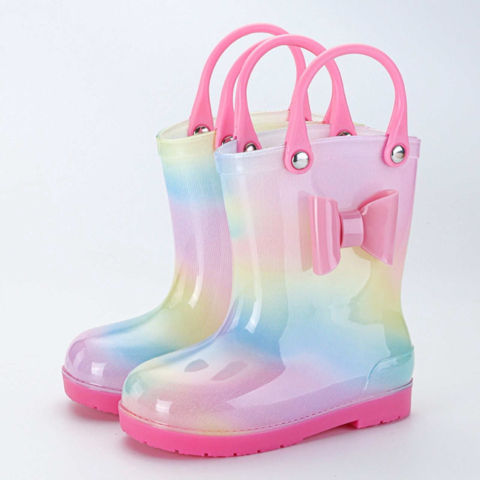Povozer Little Big Kids Rain Boots Boys Girls Solid Color Rain Boots(Pink,1.5 Big Kid)