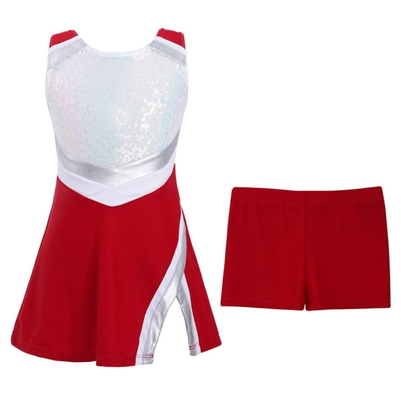 RUNQHUI Kids Girls 2Pcs Sleeveless Tracksuit Tank Dress with Booty Shorts Set Cheerleading Uniform Red 8