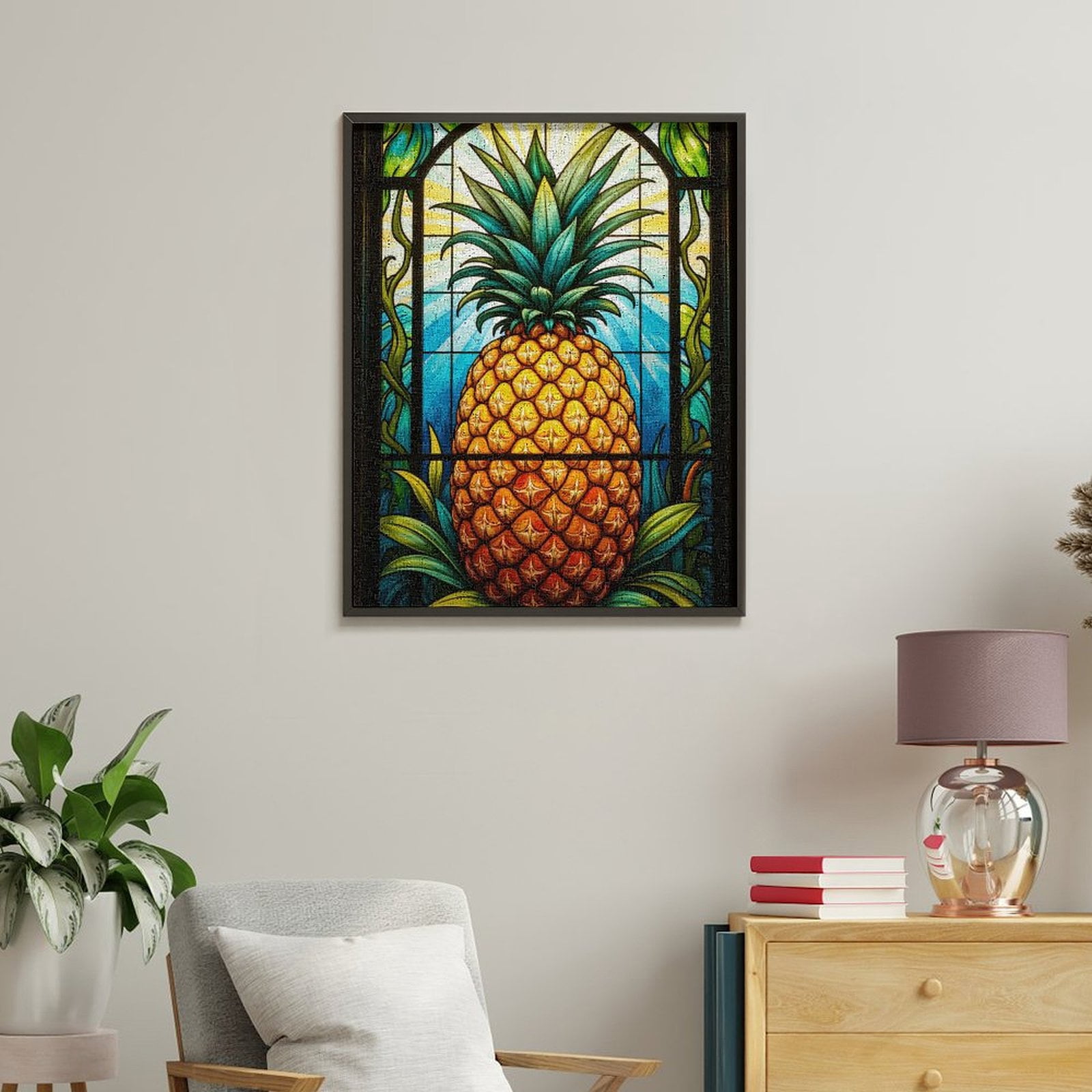 Paint By Numbers Kit for Adults Beginner - Stained Glass Pineapple Art DIY Canvas Painting Kits for Adults, Frameless Paint By Number for Adults for Home Wall Decor 16x20 Inch