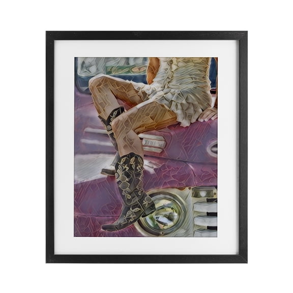 Romantic Westerns Cowgirl Black Framed Print Under Glass, design by Jesse Keith