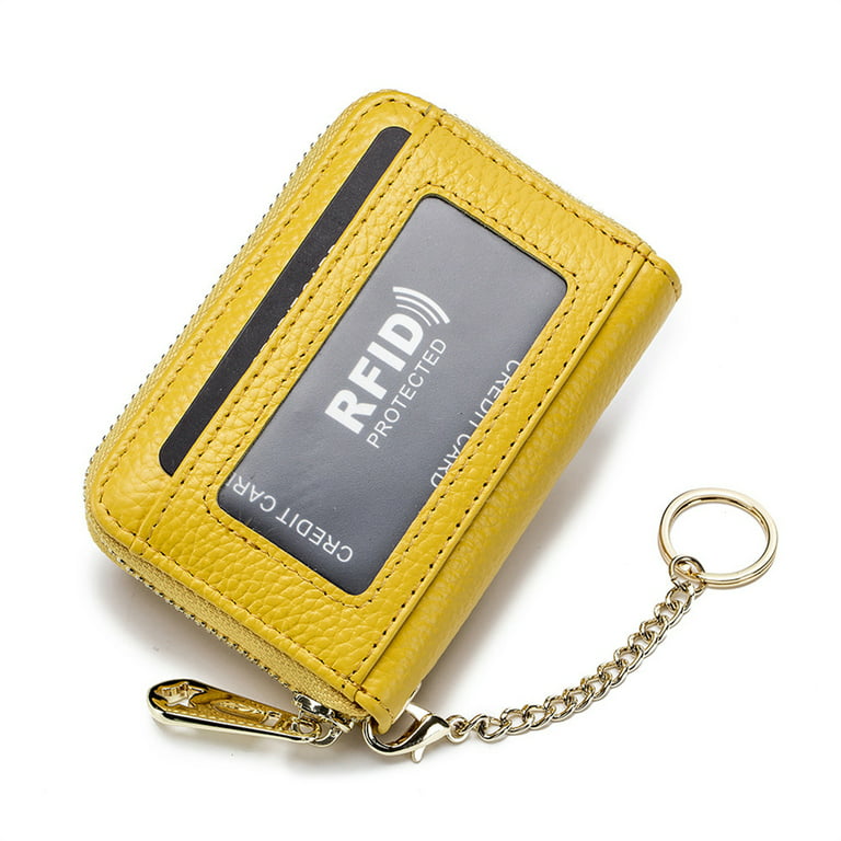 Laidan Leather Women Card Holder Cute Minimalist Wallet Credit Card Holder RFID Small Purse Ladies Card Holder-Yellow, Adult Unisex, Size: 7.5*11*