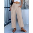 thumbnail image 6 of ANRABESS Women Striped Gingham Wide Leg Palazzo Pants Casual Lounge Cropped PJ Bottoms Comfy Cute Plaid Pants with Pockets Light Brown White Stripe Small, 6 of 8